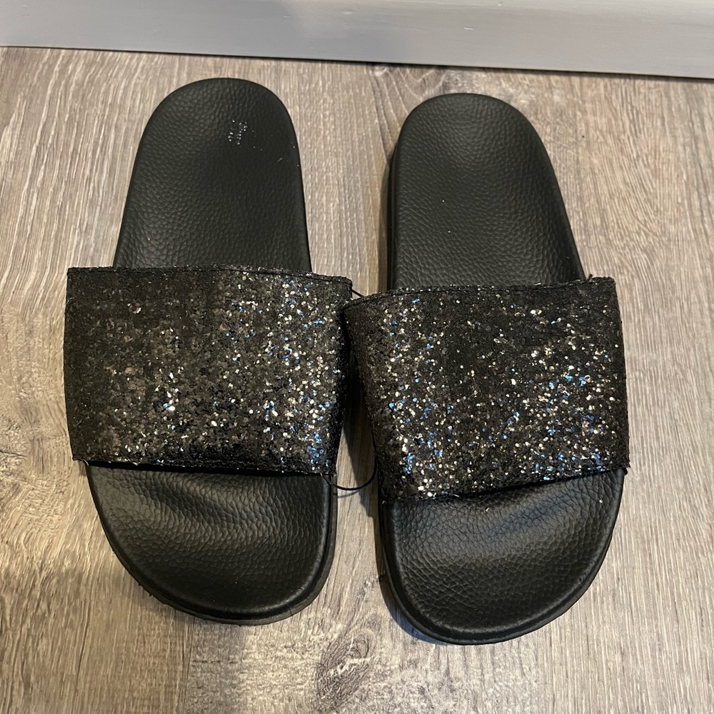 Ladies New Black Cracked Ice Sandal Slides - Picture 4 of 5